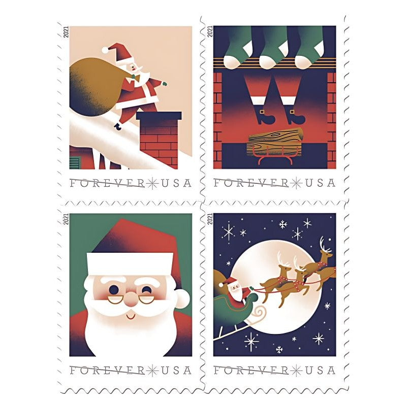 A Visit from St. Nick 2021 Forever Stamps — Four Scenes, Double-Sided Booklet of 20