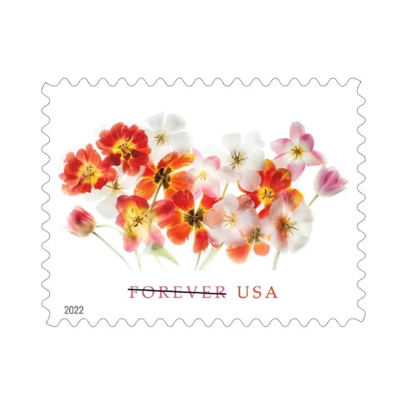 Tulips 2022 Forever Stamps — Overlapping Blooms for Wedding RSVPs, Panes of 20