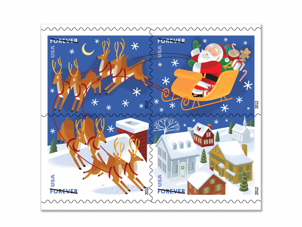 Santa and Sleigh 2012 Forever Stamps — Holiday Celebration Issue