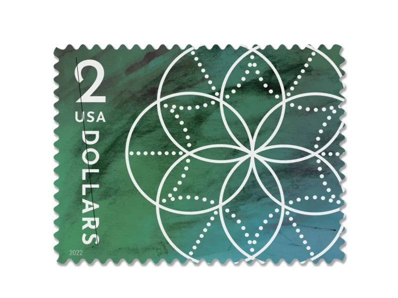 Floral Geometry 2022 $2 Stamps — Green Foil Design (Not a Forever Stamp)
