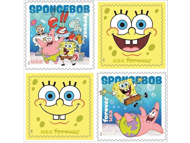 SpongeBob SquarePants 2025 Forever Stamps — Animated Series Pane of 16, First-Class Postage