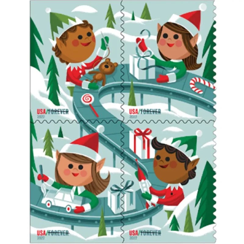 Holiday Elves 2022 Forever Stamps — Contemporary Christmas Series, Booklets of 20