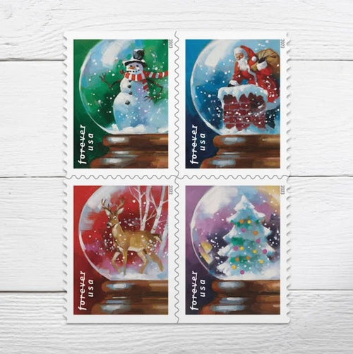 Snow Globes 2023 Forever Stamps — Four Oil Paintings, Double-Sided Booklet of 20