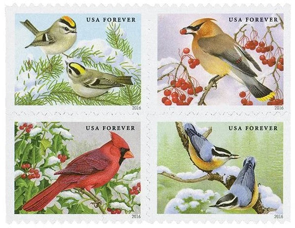 Songbirds in Snow 2016 Forever Stamps — Seasonal Wildlife Issue