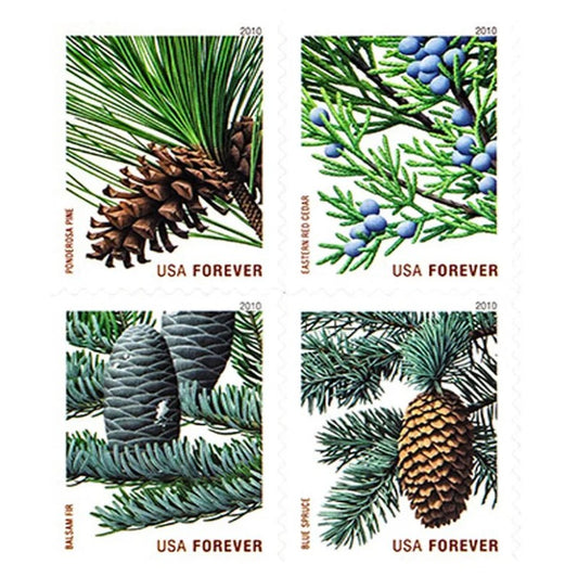 Holiday Evergreens 2010 Forever Stamps — Ponderosa Pine and Others, Booklet Issue