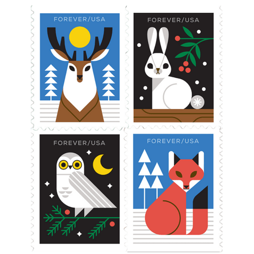 Winter Woodland Animals 2023 Forever Stamps — Nature Series Booklet, First-Class Postage