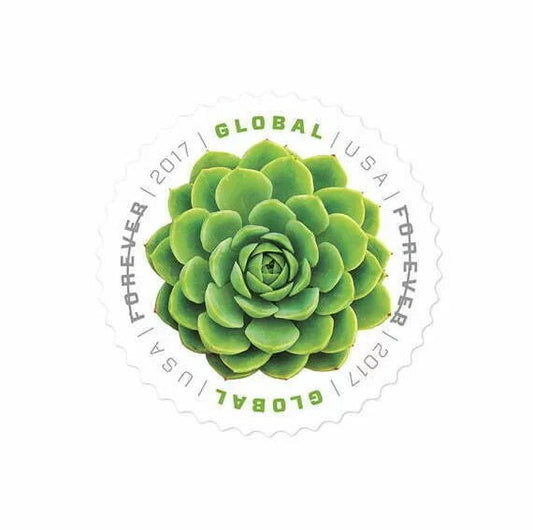 Green Succulent 2017 Global Forever Stamps — Echeveria, International Rate