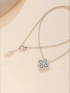 Lab Diamond 14K White Gold Four Leaf Clover Pendant VSSI D E F Quatrefoil Pendant -Four Petal Flower Bloom Floral Necklace Gift for Her