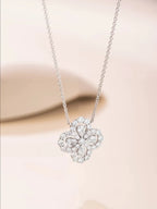 Lab Diamond 14K White Gold Four Leaf Clover Pendant VSSI D E F Quatrefoil Pendant -Four Petal Flower Bloom Floral Necklace Gift for Her