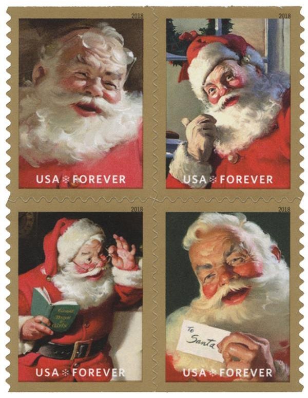 Sparkling Holidays 2018 Forever Stamps — Sundblom Santa Souvenir Sheet