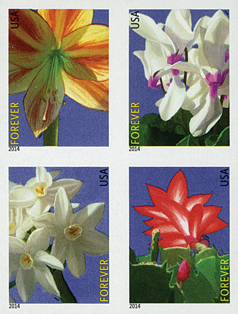 Winter Flowers 2014 Forever Stamps — Indoor Blooms, Booklet Issue