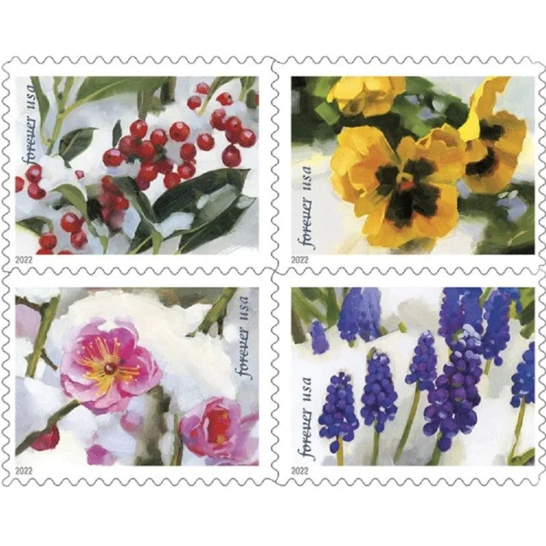 Snowy Beauty 2022 Forever Stamps — Camellias and Early Bloomers, Booklet of 20