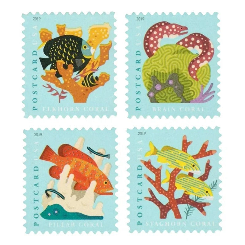 Coral Reefs 2019 Postcard Stamps — Elkhorn Coral, Marine Life Series, Pane of 20