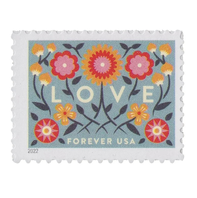 Love 2022 Forever Stamps — European Folk Art Florals, Panes of 20