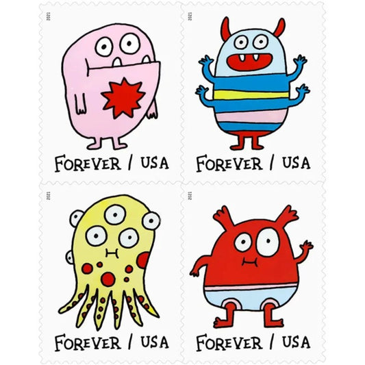 Message Monsters 2021 Forever Stamps — Elise Gravel Designs, Pane of 20