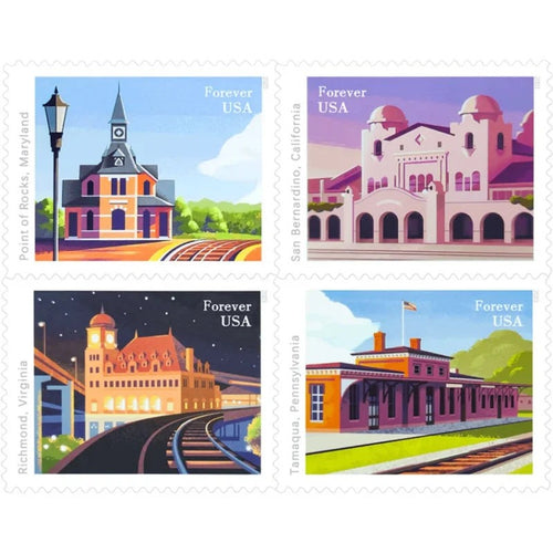 Railroad Stations 2023 Forever Stamps — Historic Depots, Pane of 20