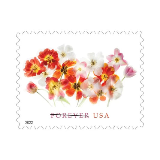 Tulips 2022 Forever Stamps — Overlapping Blooms for Wedding RSVPs, Panes of 20