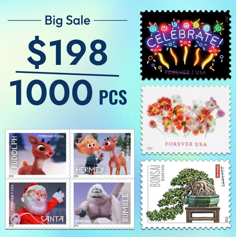 1,000 Forever Stamps for $198 — Assorted Styles for Letters, Envelopes and More