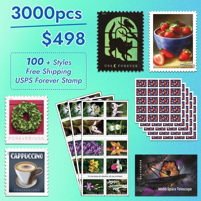 3,000 Forever Stamps, $489 — Choose From 100+ Styles