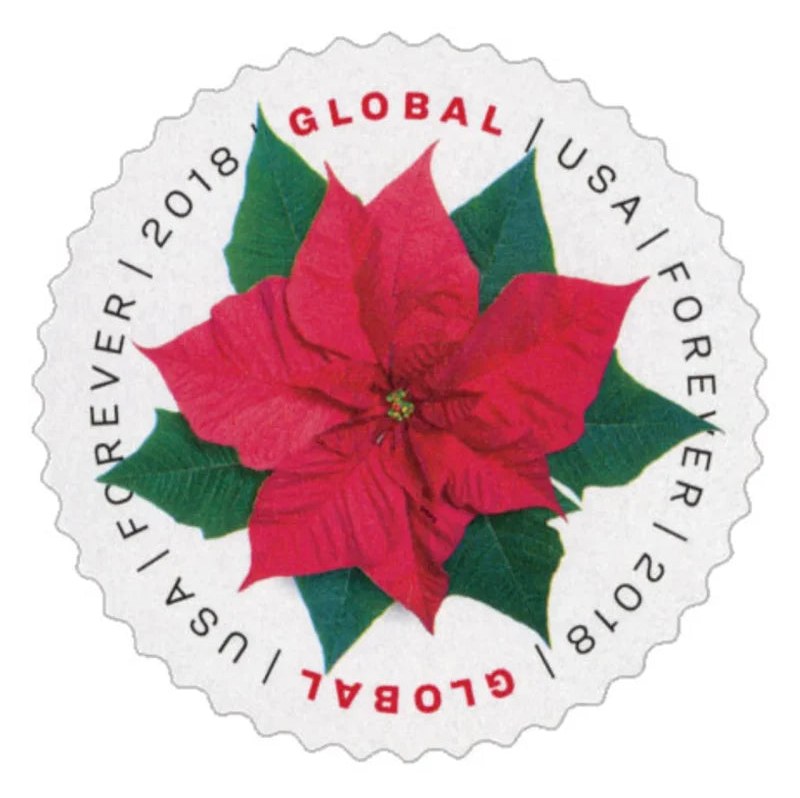 Poinsettia 2018 Global Forever Stamps — International Rate, Pane of 10