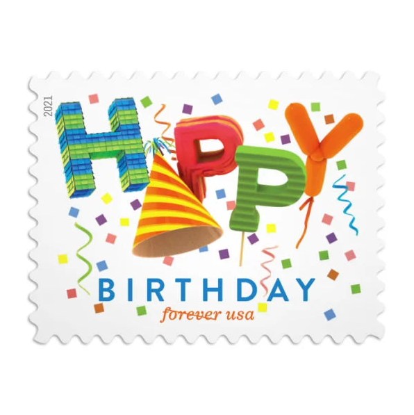 Happy Birthday 2021 Forever Stamps — Party Decorations Design, Pane of 20