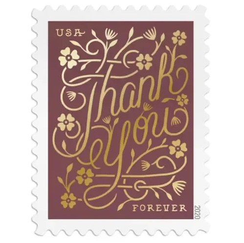 Thank You 2020 Forever Stamps — Four Foil Designs, Pane of 20