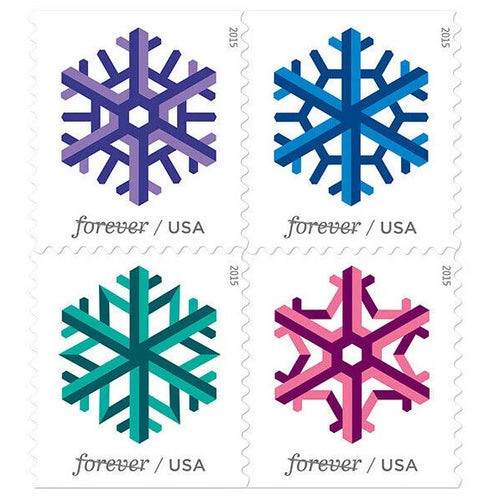 Geometric Snowflakes 2015 Forever Stamps — Holiday Celebrations Series
