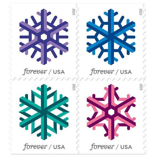 Geometric Snowflakes 2015 Forever Stamps — Holiday Celebrations Series