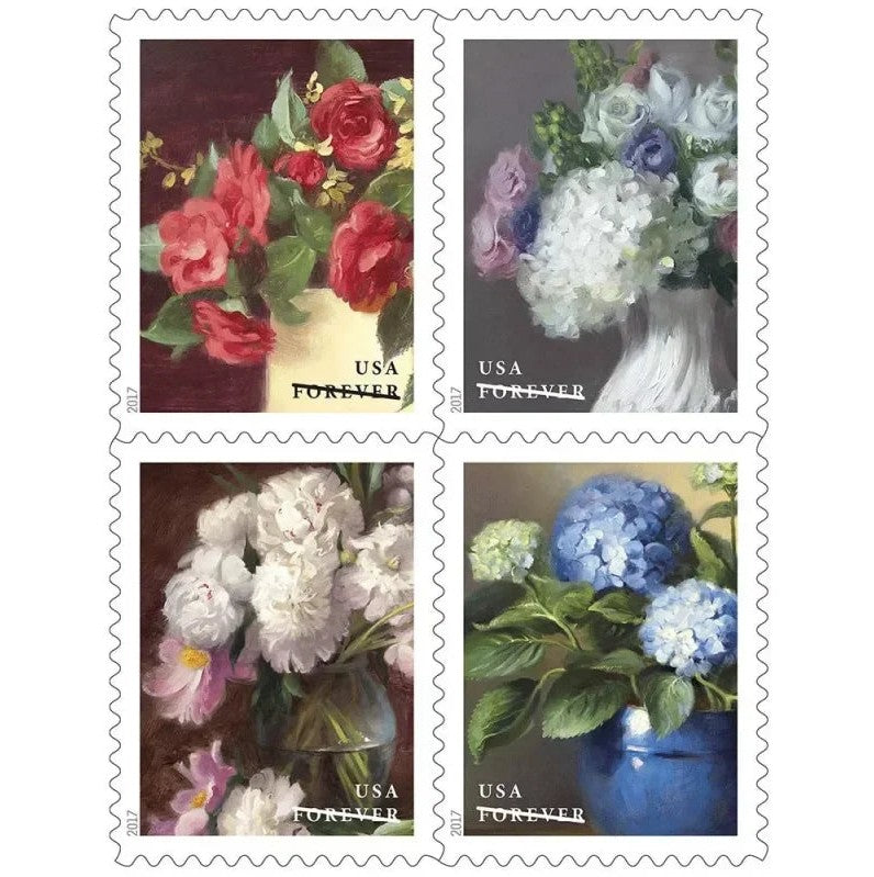 Flowers from the Garden 2017 Forever Stamps — Four Oil Paintings, Booklet and Coil