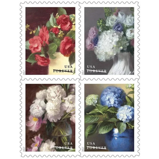 Flowers from the Garden 2017 Forever Stamps — Four Oil Paintings, Booklet and Coil