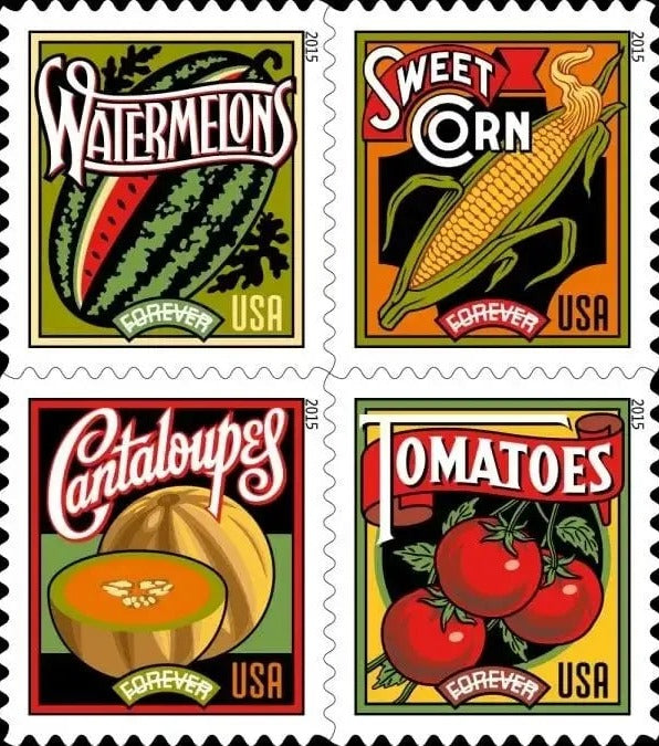 Summer Harvest 2015 Forever Stamps — Vintage Crate Label Art, Booklet of 20
