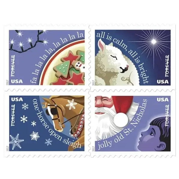 Christmas Carols 2017 Forever Stamps — Double-Sided Booklet of 20