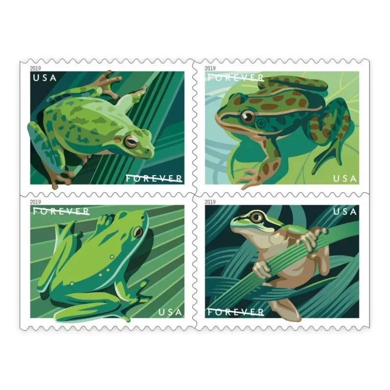 Frogs 2019 Forever Stamps — Four Native Species, Pane of 16