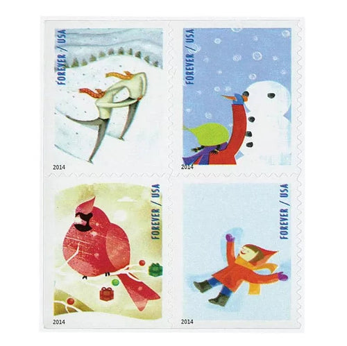 Winter Fun 2014 Forever Stamps — Child Making a Snowman, Booklet of 20
