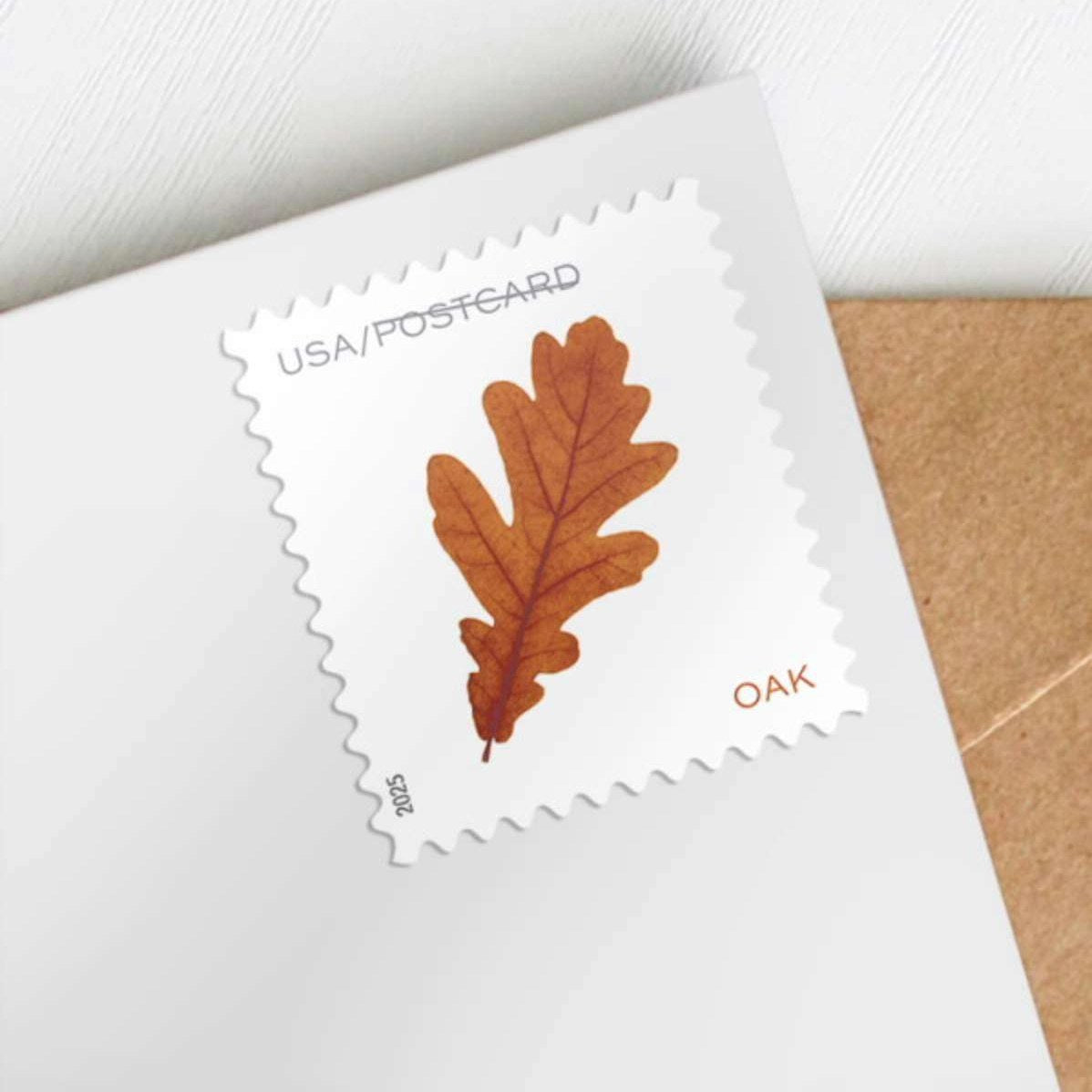 Vibrant Leaves postcard stamps, detail