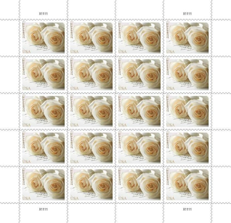 White Wedding Roses Forever Stamps