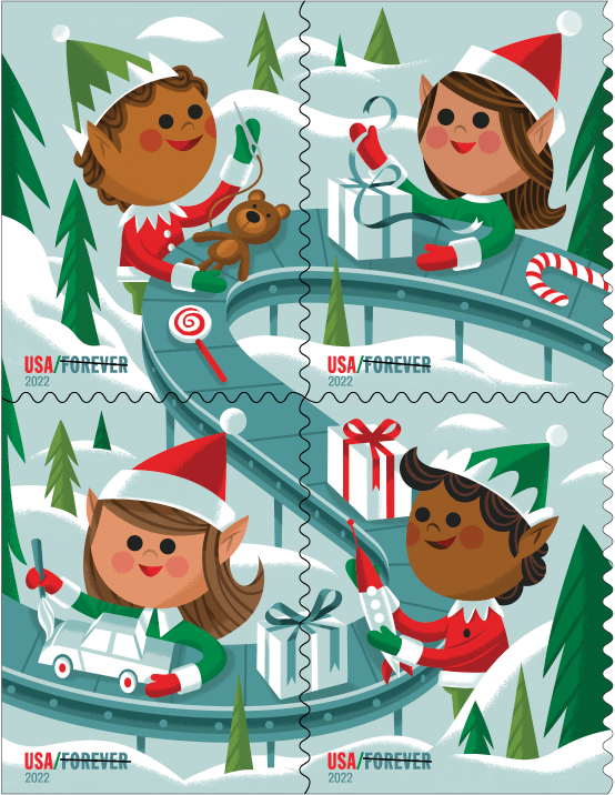 2022 Holiday Elves Forever stamps