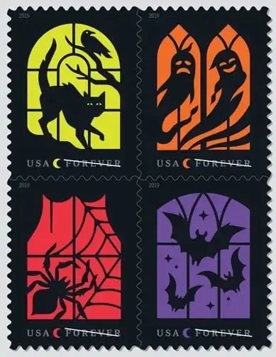 Spooky Silhouettes 2019 Forever Stamps — Rainbow Foil Halloween, Pane of 20