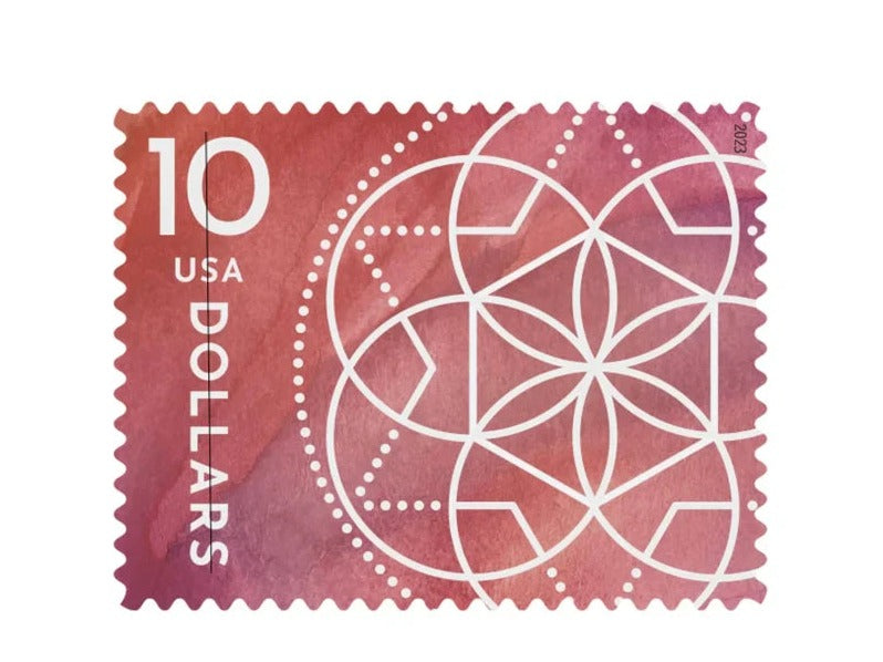 Floral Geometry 2023 $10 Stamps — High-Value Postage with Foil (Not a Forever Stamp)