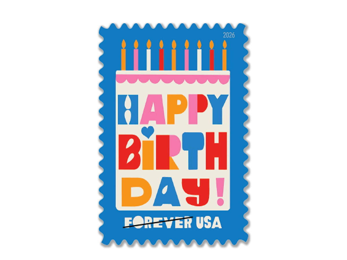 Happy Birthday 2026 Forever Stamps — Cake and Candles, Pane of 20