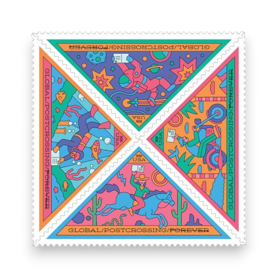 Postcrossing 2026 Global Forever Stamps — International Rate, Pane of 8
