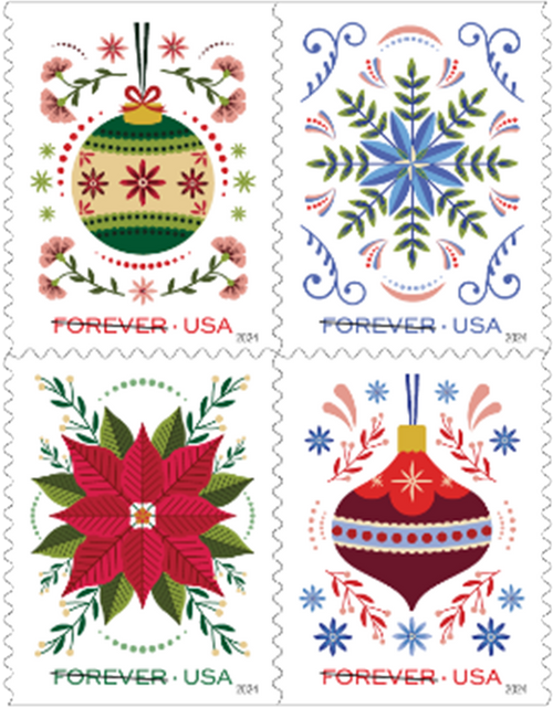 Holiday Joy 2024 Forever Stamps — Christmas Ornaments and Florals, $19.99–$699.99