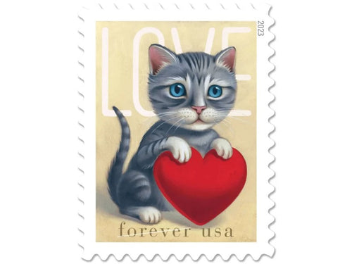 Love 2023 Forever Stamps — Kitten and Heart, 50th Anniversary of the Love Series