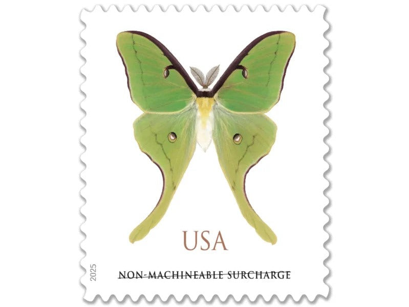 Luna Moth 2025 $1.27 Non-Machineable Surcharge Stamps — Nature Series (Not a Forever Stamp)