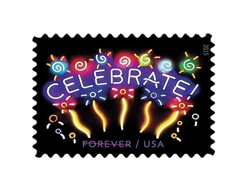 Neon Celebrate! 2015 Forever Stamps — America's First Neon Stamp