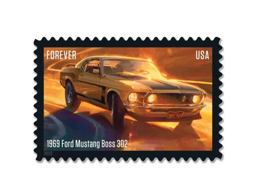 Pony Cars 2022 Forever Stamps — 1969 Mustang Boss 302, Panes of 20