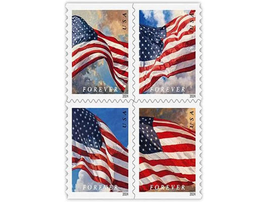 U.S. Flags 2024 Forever Stamps — Four Sky Views, Booklet and Coil Formats